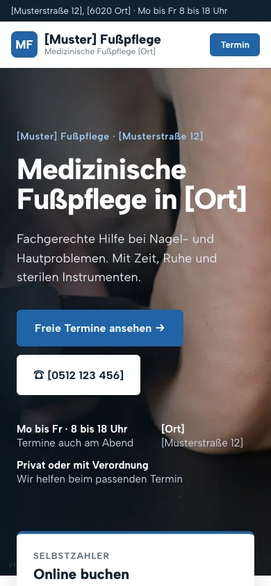 Beispiel-Website Fußpflege und Pediküre am Handy