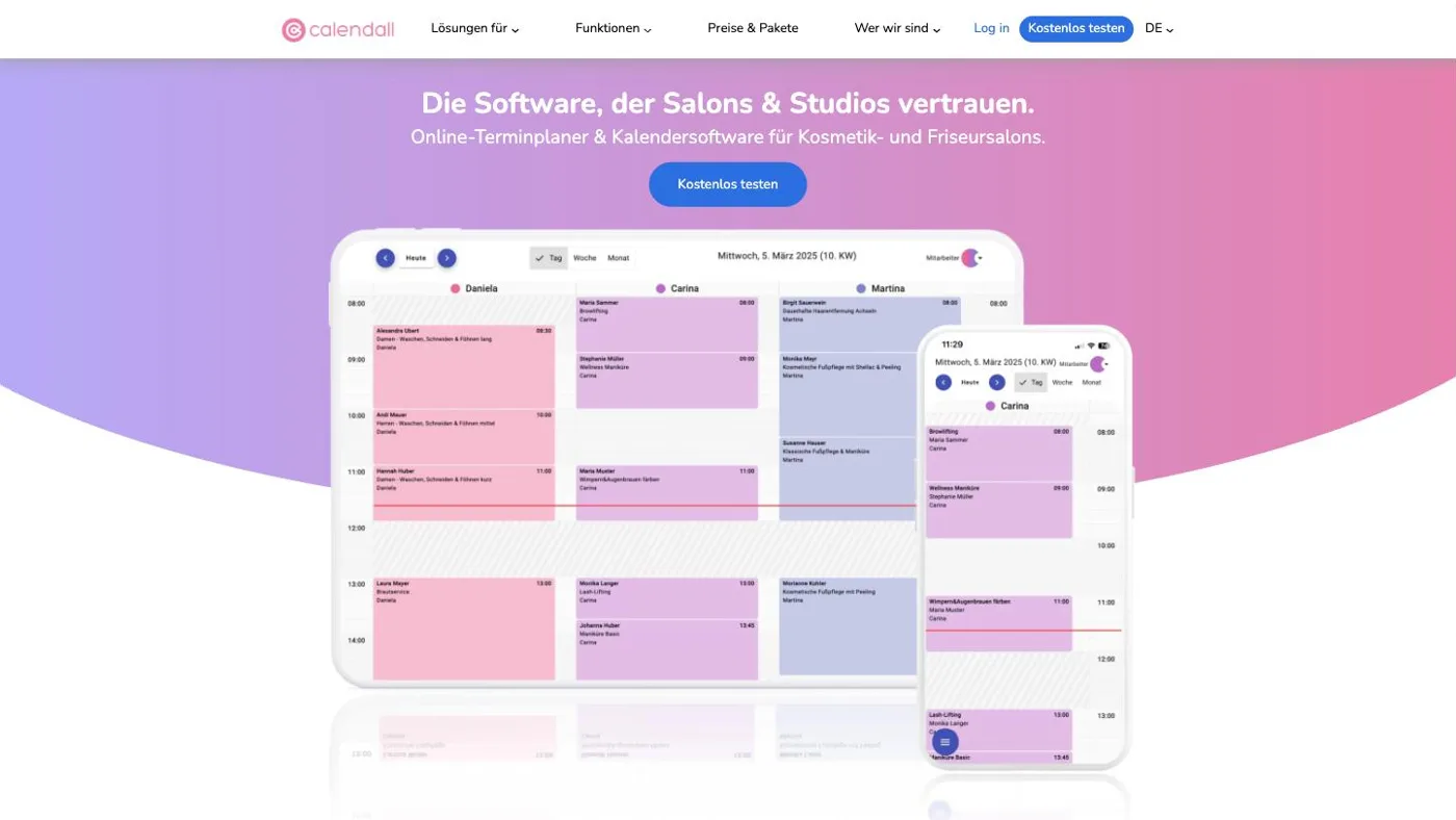 Website von Calendall, Online-Terminplaner für Kosmetik- und Friseursalons, erstellt von Lava Webdesign