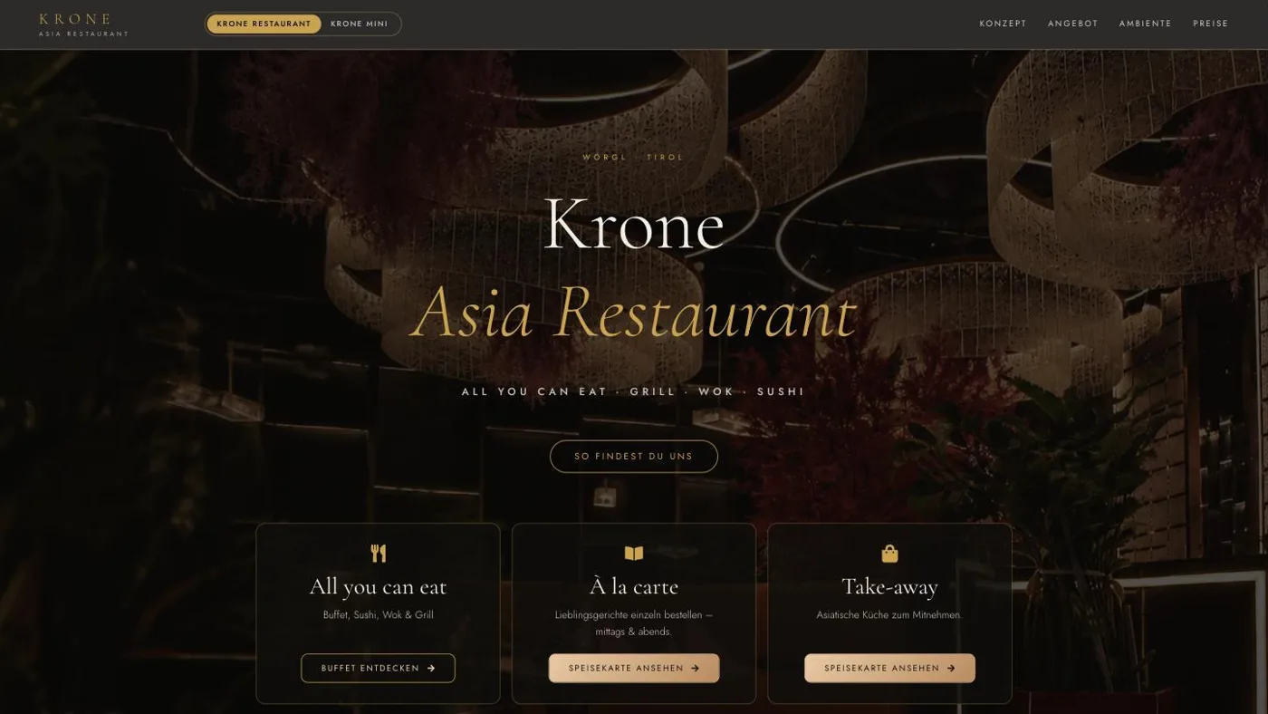 Website Krone Asia Restaurant in Wörgl, erstellt von Lava Webdesign